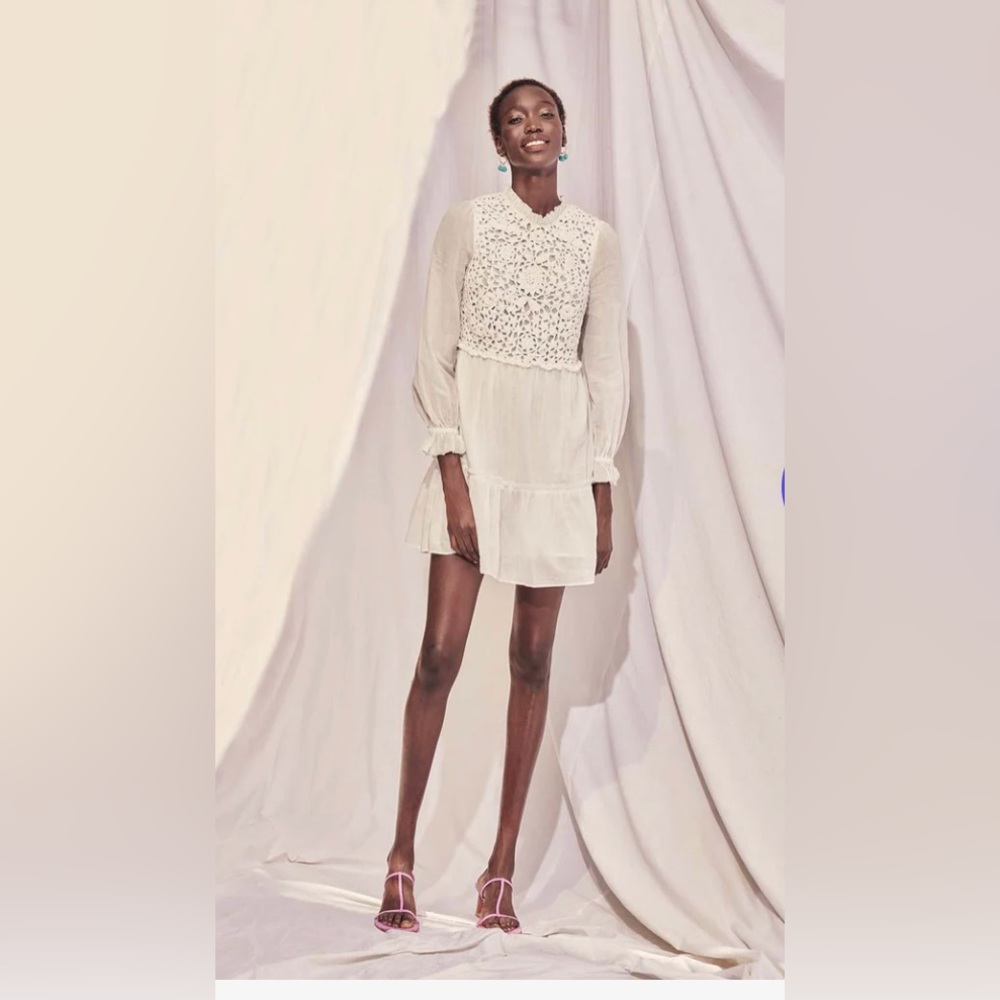 SAYLOR Cream Eyelet Long-Sleeve Mini Dress